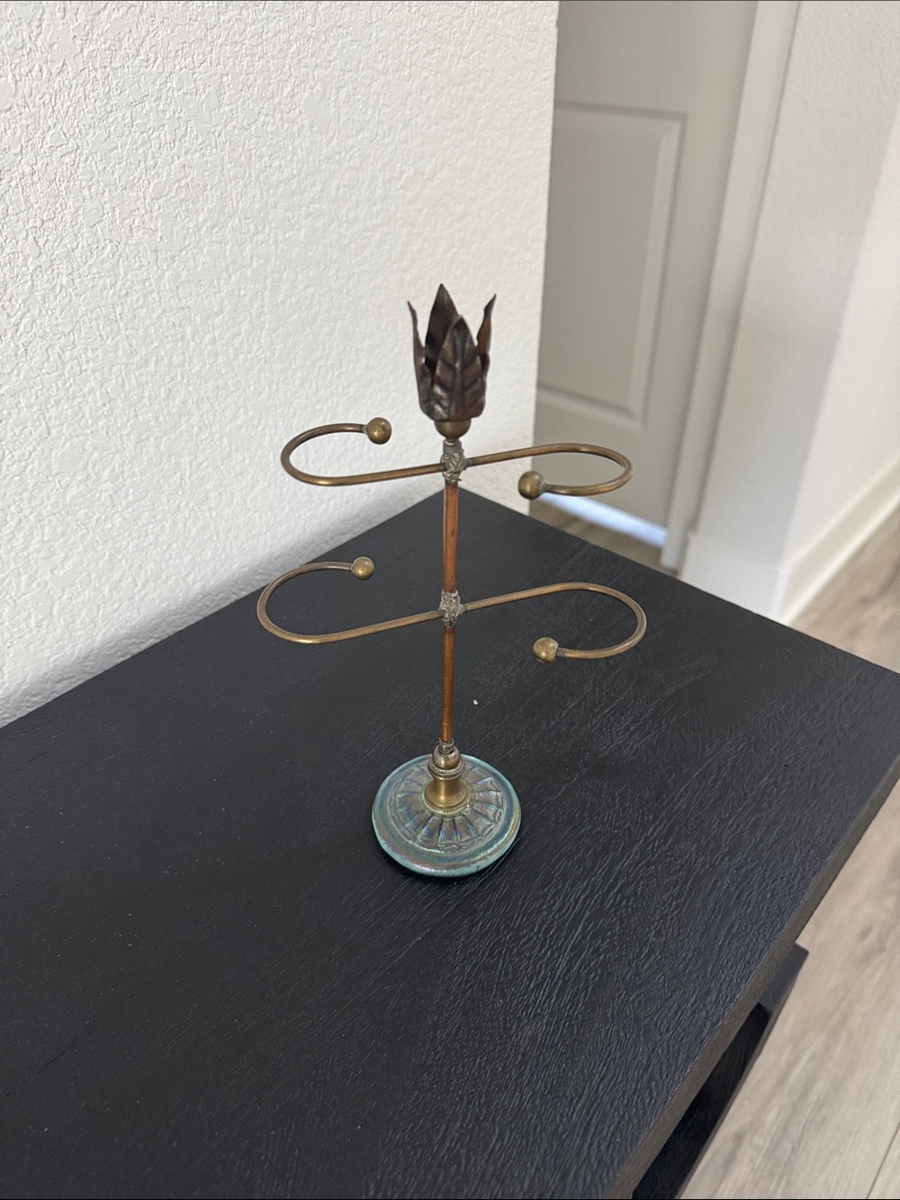 Antique-Style Metal Jewelry Stand in Brass and Patina